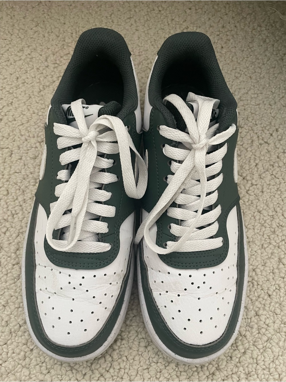 Nike Women’s Court Vision Sneakers in White and Dark Green